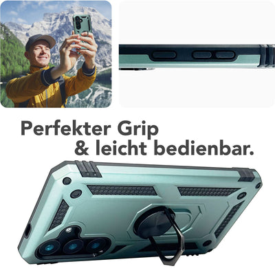 NALIA Panzerhülle für Samsung Galaxy S25 – Ring-Ständer 360° & Magnet-Halterung Kompatibel – RINGDEFEND (Stoßfestes Outdoor Case) – Marke aus Berlin Titan Schwarz NALIA Outdoor Hülle