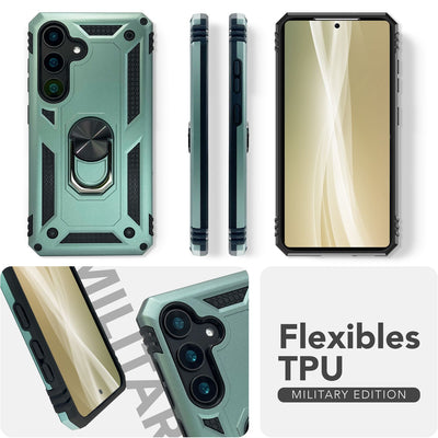 NALIA Panzerhülle für Samsung Galaxy S25 Plus – Ring-Ständer 360° & Magnet-Halterung Kompatibel – RINGDEFEND (Stoßfestes Outdoor Case) – Marke aus Berlin Titan Schwarz NALIA Outdoor Hülle