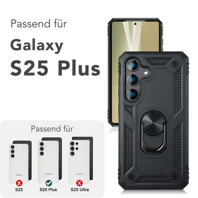 NALIA Panzerhülle für Samsung Galaxy S25 Plus – Ring-Ständer 360° & Magnet-Halterung Kompatibel – RINGDEFEND (Stoßfestes Outdoor Case) – Marke aus Berlin Titan Schwarz NALIA Outdoor Hülle