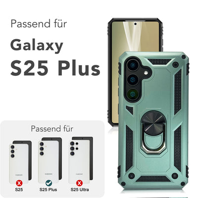 NALIA Panzerhülle für Samsung Galaxy S25 Plus – Ring-Ständer 360° & Magnet-Halterung Kompatibel – RINGDEFEND (Stoßfestes Outdoor Case) – Marke aus Berlin Titan Schwarz NALIA Outdoor Hülle