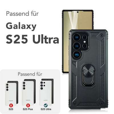 NALIA Panzerhülle für Samsung Galaxy S25 Ultra – Ring-Ständer 360° & Magnet-Halterung Kompatibel – RINGDEFEND (Stoßfestes Outdoor Case) – Marke aus Berlin Titan Schwarz NALIA Outdoor Hülle