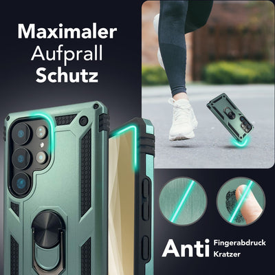 NALIA Panzerhülle für Samsung Galaxy S25 Ultra – Ring-Ständer 360° & Magnet-Halterung Kompatibel – RINGDEFEND (Stoßfestes Outdoor Case) – Marke aus Berlin Titan Schwarz NALIA Outdoor Hülle
