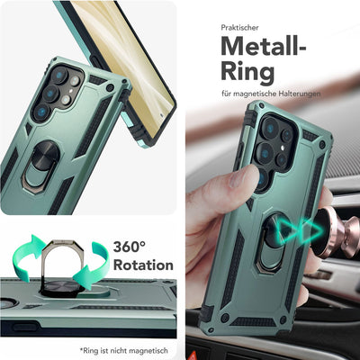 NALIA Panzerhülle für Samsung Galaxy S25 Ultra – Ring-Ständer 360° & Magnet-Halterung Kompatibel – RINGDEFEND (Stoßfestes Outdoor Case) – Marke aus Berlin Titan Schwarz NALIA Outdoor Hülle