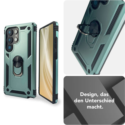 NALIA Panzerhülle für Samsung Galaxy S25 Ultra – Ring-Ständer 360° & Magnet-Halterung Kompatibel – RINGDEFEND (Stoßfestes Outdoor Case) – Marke aus Berlin Titan Schwarz NALIA Outdoor Hülle