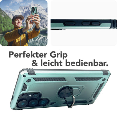 NALIA Panzerhülle für Samsung Galaxy S25 Ultra – Ring-Ständer 360° & Magnet-Halterung Kompatibel – RINGDEFEND (Stoßfestes Outdoor Case) – Marke aus Berlin Titan Schwarz NALIA Outdoor Hülle