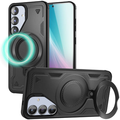 NALIA Magnetische Panzerhülle für Samsung Galaxy S25 – Ring-Halterung 360° & MagSafe kompatibel – STORMGUARD (Outdoor Case) – Marke aus Berlin Titan Schwarz NALIA Outdoor Hülle