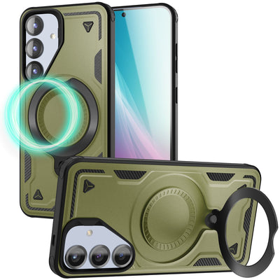 NALIA Magnetische Panzerhülle für Samsung Galaxy S25 – Ring-Halterung 360° & MagSafe kompatibel – STORMGUARD (Outdoor Case) – Marke aus Berlin Titan Grün NALIA Outdoor Hülle
