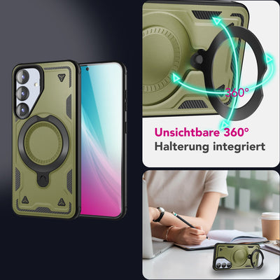 NALIA Magnetische Panzerhülle für Samsung Galaxy S25 – Ring-Halterung 360° & MagSafe kompatibel – STORMGUARD (Outdoor Case) – Marke aus Berlin Titan Grün NALIA Outdoor Hülle