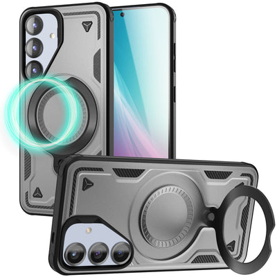 NALIA Magnetische Panzerhülle für Samsung Galaxy S25 – Ring-Halterung 360° & MagSafe kompatibel – STORMGUARD (Outdoor Case) – Marke aus Berlin Titan Grau NALIA Outdoor Hülle
