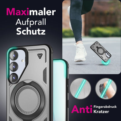 NALIA Magnetische Panzerhülle für Samsung Galaxy S25 – Ring-Halterung 360° & MagSafe kompatibel – STORMGUARD (Outdoor Case) – Marke aus Berlin Titan Grau NALIA Outdoor Hülle