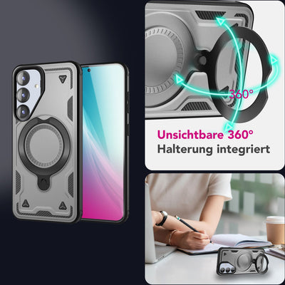 NALIA Magnetische Panzerhülle für Samsung Galaxy S25 – Ring-Halterung 360° & MagSafe kompatibel – STORMGUARD (Outdoor Case) – Marke aus Berlin Titan Grau NALIA Outdoor Hülle