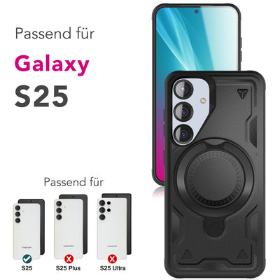 NALIA Magnetische Panzerhülle für Samsung Galaxy S25 – Ring-Halterung 360° & MagSafe kompatibel – STORMGUARD (Outdoor Case) – Marke aus Berlin Titan Schwarz NALIA Outdoor Hülle