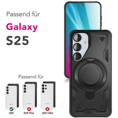 NALIA Stormguard für Samsung Galaxy S25 Hülle für MagSafe, Armor Fallschutz Ringhülle, Stoßfeste Schutzhülle mit 360° Rotationsring für Ständer und Magnetisch Laden Titan Schwarz NALIA Outdoor Hülle