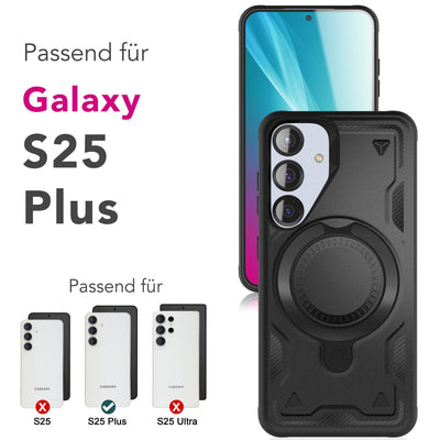 NALIA Magnetische Panzerhülle für Samsung Galaxy S25 Plus – Ring-Halterung 360° & MagSafe kompatibel – STORMGUARD (Outdoor Case) – Marke aus Berlin
