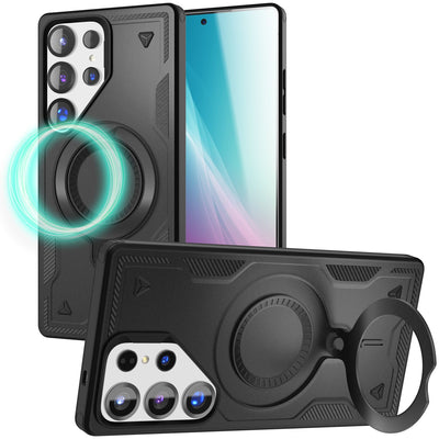 NALIA Magnetische Panzerhülle für Samsung Galaxy S25 Ultra – Ring-Halterung 360° & MagSafe kompatibel – STORMGUARD (Outdoor Case) – Marke aus Berlin Titan Schwarz NALIA Outdoor Hülle