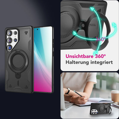 NALIA Magnetische Panzerhülle für Samsung Galaxy S25 Ultra – Ring-Halterung 360° & MagSafe kompatibel – STORMGUARD (Outdoor Case) – Marke aus Berlin Titan Schwarz NALIA Outdoor Hülle