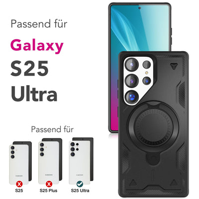 NALIA Magnetische Panzerhülle für Samsung Galaxy S25 Ultra – Ring-Halterung 360° & MagSafe kompatibel – STORMGUARD (Outdoor Case) – Marke aus Berlin Titan Schwarz NALIA Outdoor Hülle