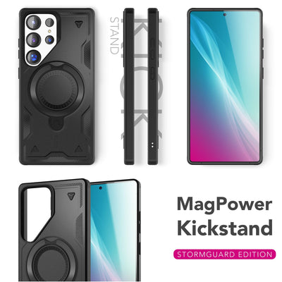 NALIA Magnetische Panzerhülle für Samsung Galaxy S25 Ultra – Ring-Halterung 360° & MagSafe kompatibel – STORMGUARD (Outdoor Case) – Marke aus Berlin Titan Schwarz NALIA Outdoor Hülle