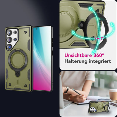 NALIA Magnetische Panzerhülle für Samsung Galaxy S25 Ultra – Ring-Halterung 360° & MagSafe kompatibel – STORMGUARD (Outdoor Case) – Marke aus Berlin Titan Grün NALIA Outdoor Hülle