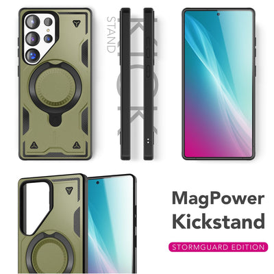 NALIA Magnetische Panzerhülle für Samsung Galaxy S25 Ultra – Ring-Halterung 360° & MagSafe kompatibel – STORMGUARD (Outdoor Case) – Marke aus Berlin Titan Grün NALIA Outdoor Hülle