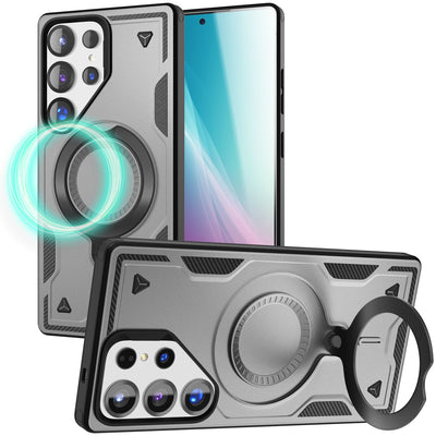 NALIA Magnetische Panzerhülle für Samsung Galaxy S25 Ultra – Ring-Halterung 360° & MagSafe kompatibel – STORMGUARD (Outdoor Case) – Marke aus Berlin Titan Grau NALIA Outdoor Hülle