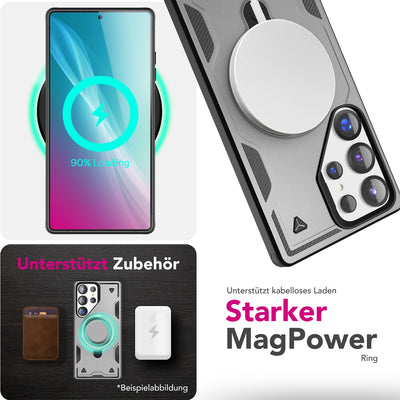 NALIA Magnetische Panzerhülle für Samsung Galaxy S25 Ultra – Ring-Halterung 360° & MagSafe kompatibel – STORMGUARD (Outdoor Case) – Marke aus Berlin Titan Grau NALIA Outdoor Hülle