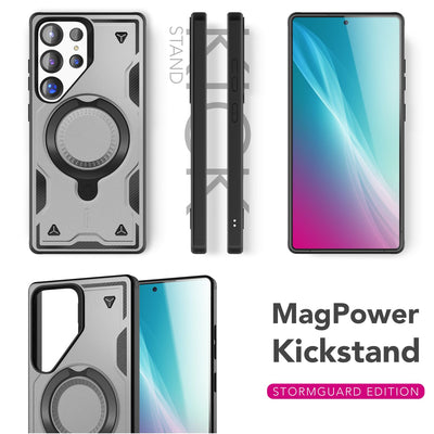 NALIA Magnetische Panzerhülle für Samsung Galaxy S25 Ultra – Ring-Halterung 360° & MagSafe kompatibel – STORMGUARD (Outdoor Case) – Marke aus Berlin Titan Grau NALIA Outdoor Hülle