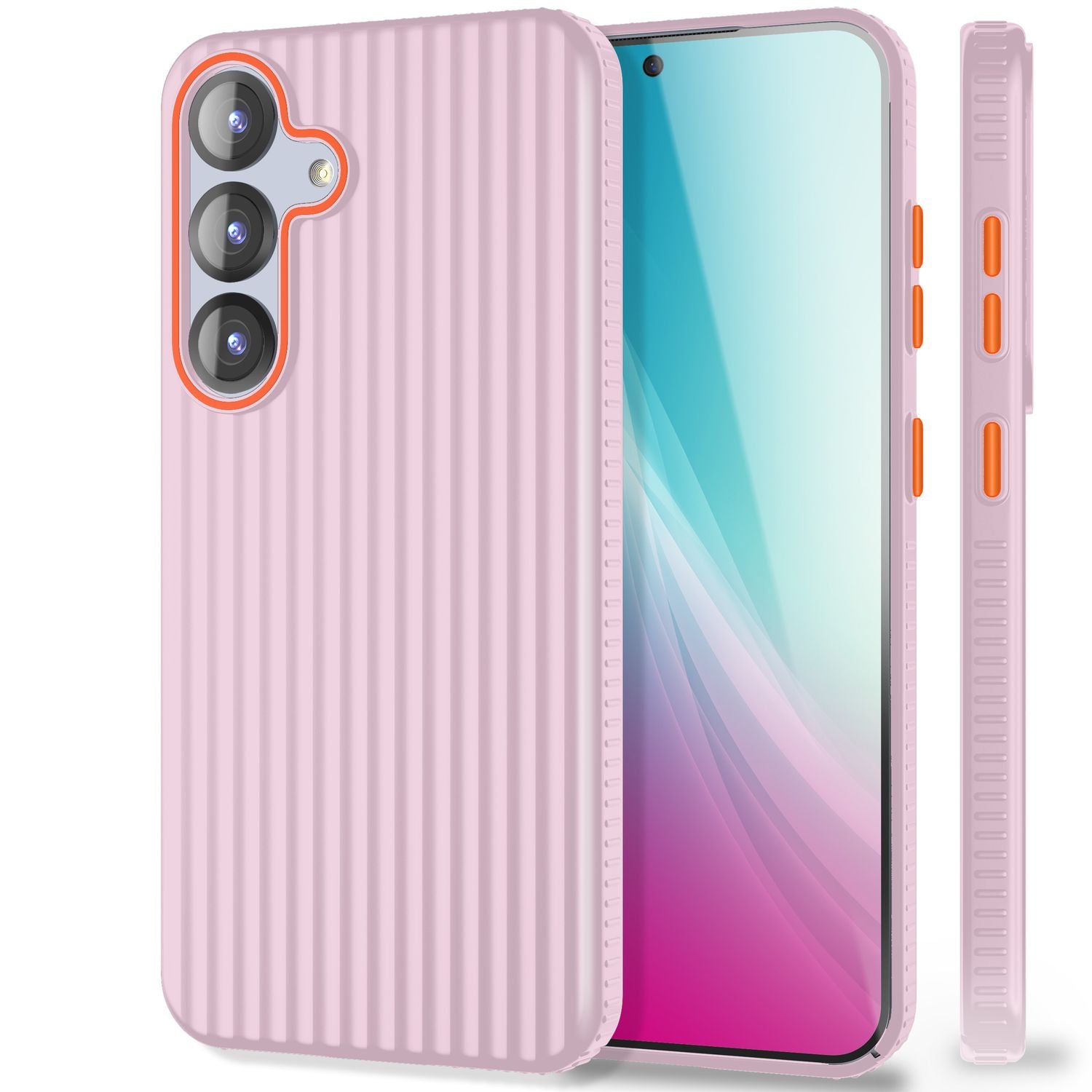 NALIA Nova für Samsung Galaxy S25 Hülle, Ultra-Dünne Harte Schutzhülle mit Wellenstruktur im Metall Look, Rutschfeste Handyhülle mit Fingerabdruck-Resistenz Puderrosa NALIA SlimFit Hülle