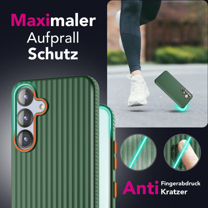 NALIA Nova für Samsung Galaxy S25 Hülle, Ultra-Dünne Harte Schutzhülle mit Wellenstruktur im Metall Look, Rutschfeste Handyhülle mit Fingerabdruck-Resistenz Waldnacht Grün NALIA SlimFit Hülle
