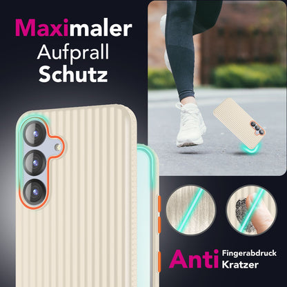 NALIA Nova für Samsung Galaxy S25 Hülle, Ultra-Dünne Harte Schutzhülle mit Wellenstruktur im Metall Look, Rutschfeste Handyhülle mit Fingerabdruck-Resistenz Stahlgrau NALIA SlimFit Hülle