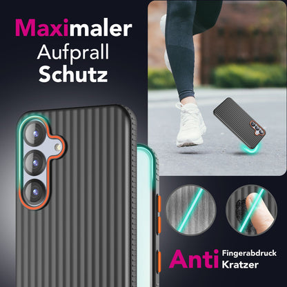 NALIA Nova für Samsung Galaxy S25 Hülle, Ultra-Dünne Harte Schutzhülle mit Wellenstruktur im Metall Look, Rutschfeste Handyhülle mit Fingerabdruck-Resistenz Mitternacht Schwarz NALIA SlimFit Hülle