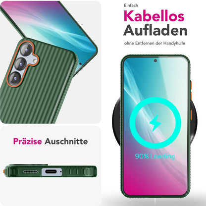 NALIA Nova für Samsung Galaxy S25 Hülle, Ultra-Dünne Harte Schutzhülle mit Wellenstruktur im Metall Look, Rutschfeste Handyhülle mit Fingerabdruck-Resistenz Waldnacht Grün NALIA SlimFit Hülle