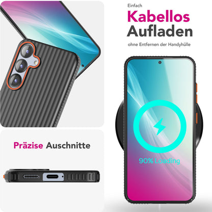 NALIA Nova für Samsung Galaxy S25 Hülle, Ultra-Dünne Harte Schutzhülle mit Wellenstruktur im Metall Look, Rutschfeste Handyhülle mit Fingerabdruck-Resistenz Mitternacht Schwarz NALIA SlimFit Hülle