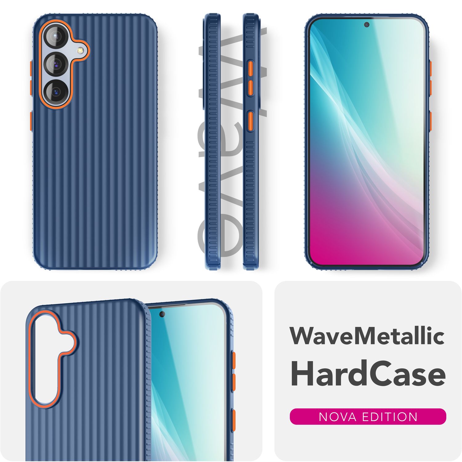 NALIA Nova für Samsung Galaxy S25 Hülle, Ultra-Dünne Harte Schutzhülle mit Wellenstruktur im Metall Look, Rutschfeste Handyhülle mit Fingerabdruck-Resistenz Tiefsee Blau NALIA SlimFit Hülle