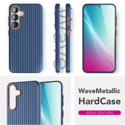 NALIA Nova für Samsung Galaxy S25 Hülle, Ultra-Dünne Harte Schutzhülle mit Wellenstruktur im Metall Look, Rutschfeste Handyhülle mit Fingerabdruck-Resistenz Tiefsee Blau NALIA SlimFit Hülle