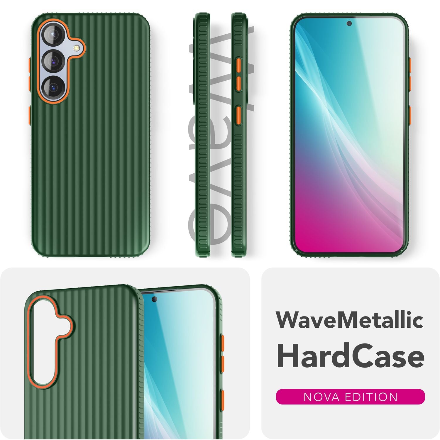 NALIA Nova für Samsung Galaxy S25 Hülle, Ultra-Dünne Harte Schutzhülle mit Wellenstruktur im Metall Look, Rutschfeste Handyhülle mit Fingerabdruck-Resistenz Waldnacht Grün NALIA SlimFit Hülle