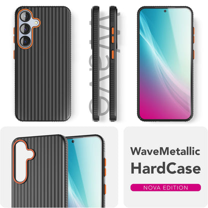 NALIA Nova für Samsung Galaxy S25 Hülle, Ultra-Dünne Harte Schutzhülle mit Wellenstruktur im Metall Look, Rutschfeste Handyhülle mit Fingerabdruck-Resistenz Mitternacht Schwarz NALIA SlimFit Hülle