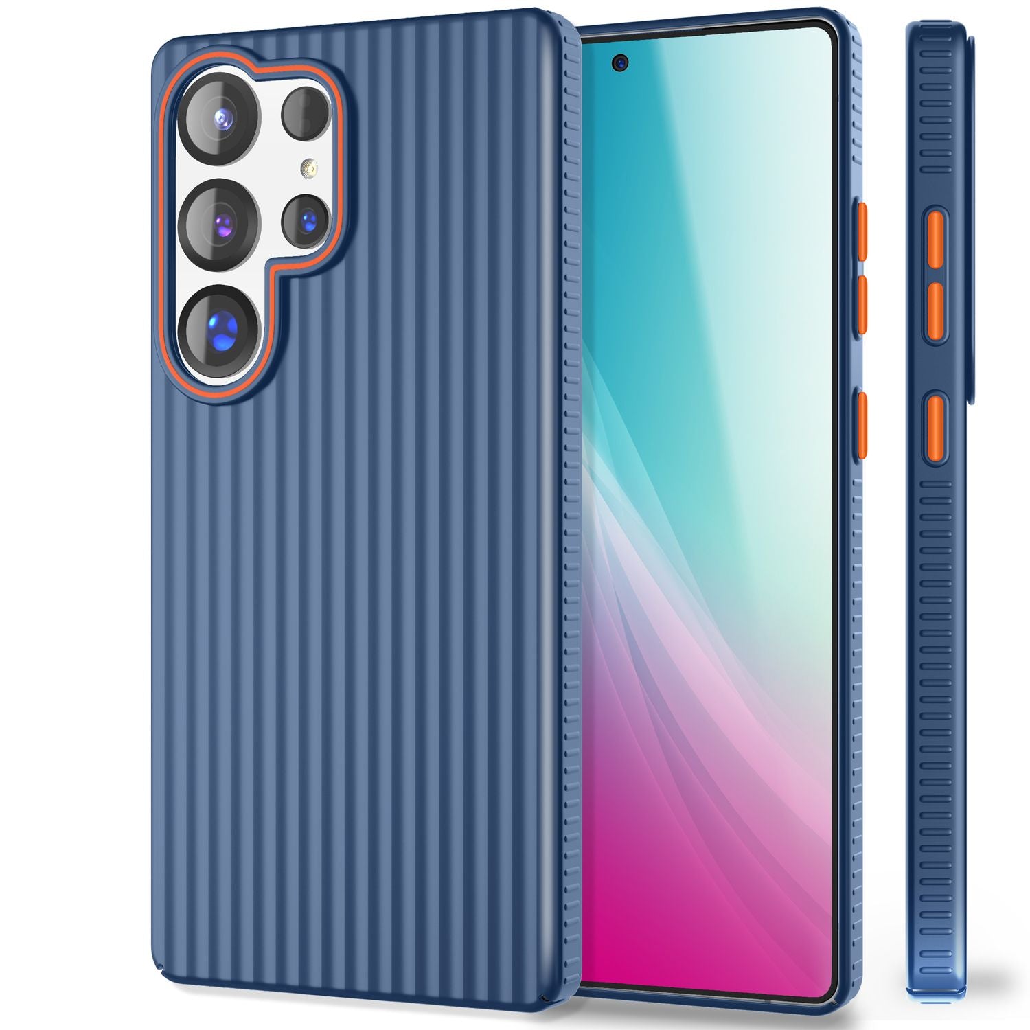 NALIA Nova für Samsung Galaxy S25 Ultra Hülle, Dünnes Hardcover in Metall Optik, mit Wellenstruktur Rillen Design, Rutschfeste Anti-Fingerabdruck Schutzhülle Tiefsee Blau NALIA SlimFit Hülle