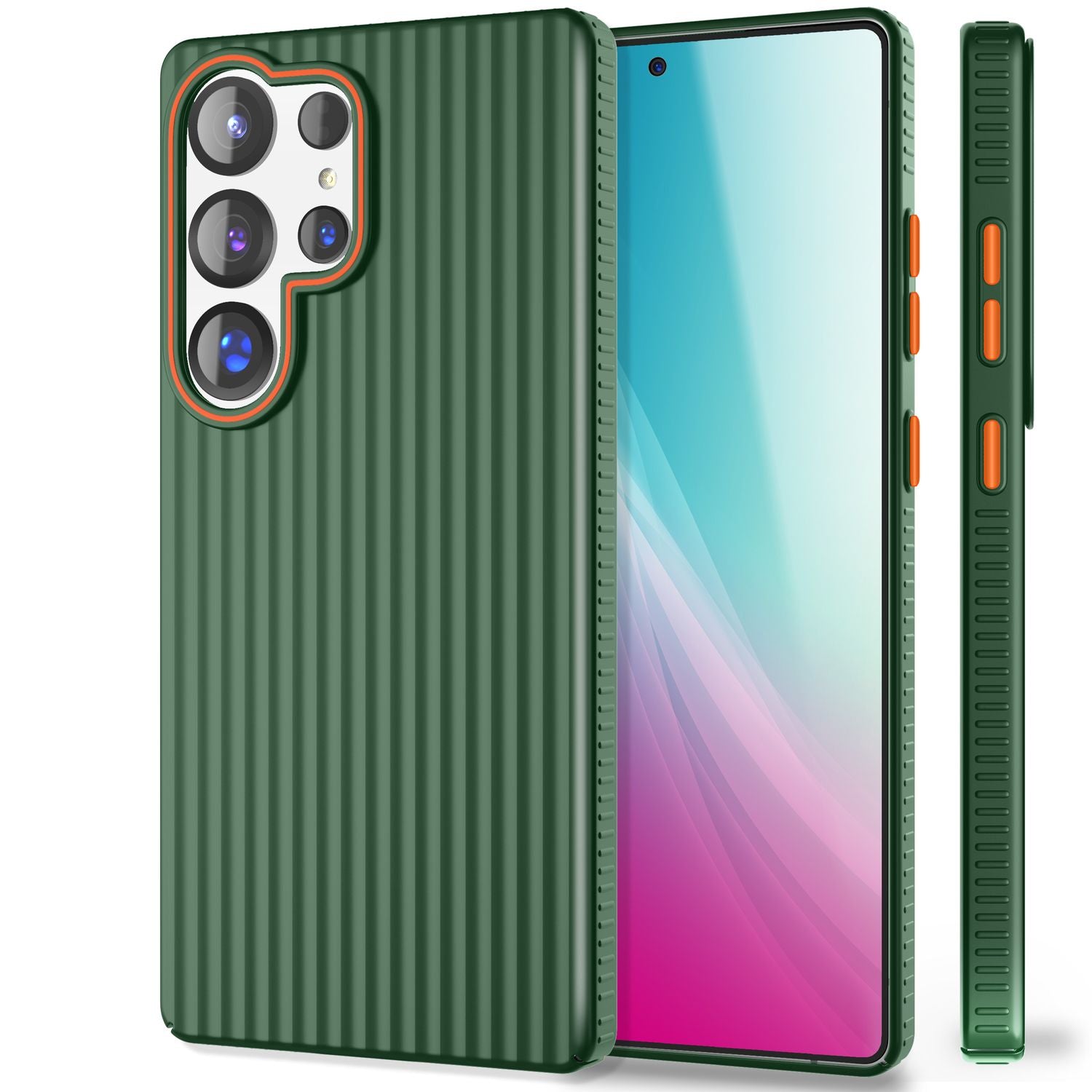 NALIA Nova für Samsung Galaxy S25 Ultra Hülle, Dünnes Hardcover in Metall Optik, mit Wellenstruktur Rillen Design, Rutschfeste Anti-Fingerabdruck Schutzhülle Waldnacht Grün NALIA SlimFit Hülle