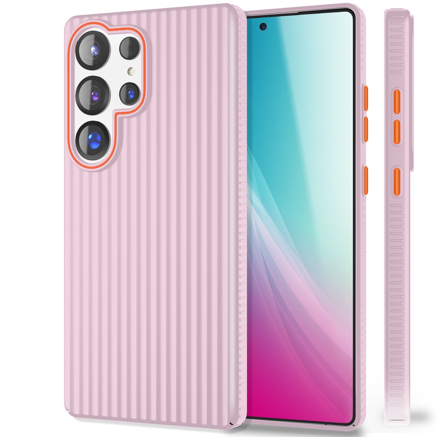 NALIA Nova für Samsung Galaxy S25 Ultra Hülle, Dünnes Hardcover in Metall Optik, mit Wellenstruktur Rillen Design, Rutschfeste Anti-Fingerabdruck Schutzhülle Puderrosa NALIA SlimFit Hülle