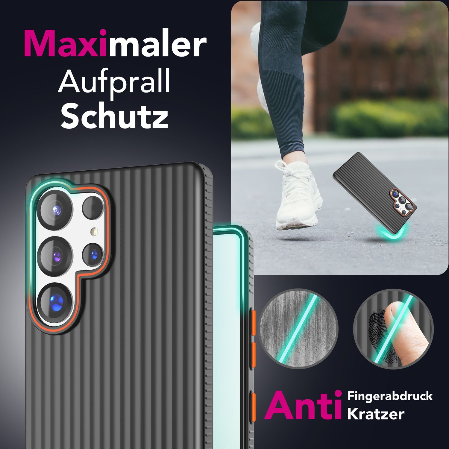 NALIA Nova für Samsung Galaxy S25 Ultra Hülle, Dünnes Hardcover in Metall Optik, mit Wellenstruktur Rillen Design, Rutschfeste Anti-Fingerabdruck Schutzhülle Mitternacht Schwarz NALIA SlimFit Hülle