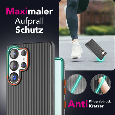 NALIA Matte Hardcase Hülle für Samsung Galaxy S25 Ultra – Anti-Fingerabdruck & Grip – NOVA (Strukturiertes Design) – Marke aus Berlin Mitternacht Schwarz NALIA SlimFit Hülle