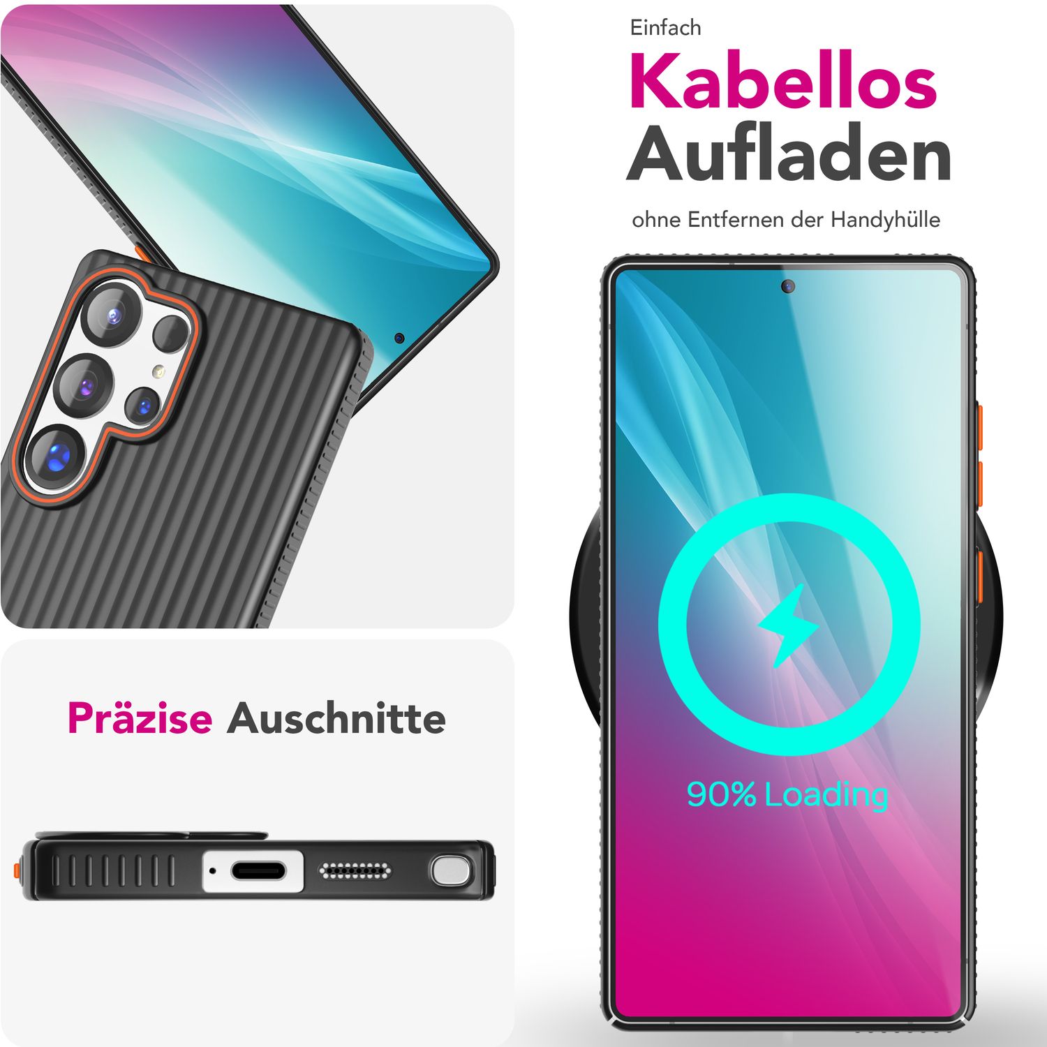 NALIA Nova für Samsung Galaxy S25 Ultra Hülle, Dünnes Hardcover in Metall Optik, mit Wellenstruktur Rillen Design, Rutschfeste Anti-Fingerabdruck Schutzhülle Mitternacht Schwarz NALIA SlimFit Hülle