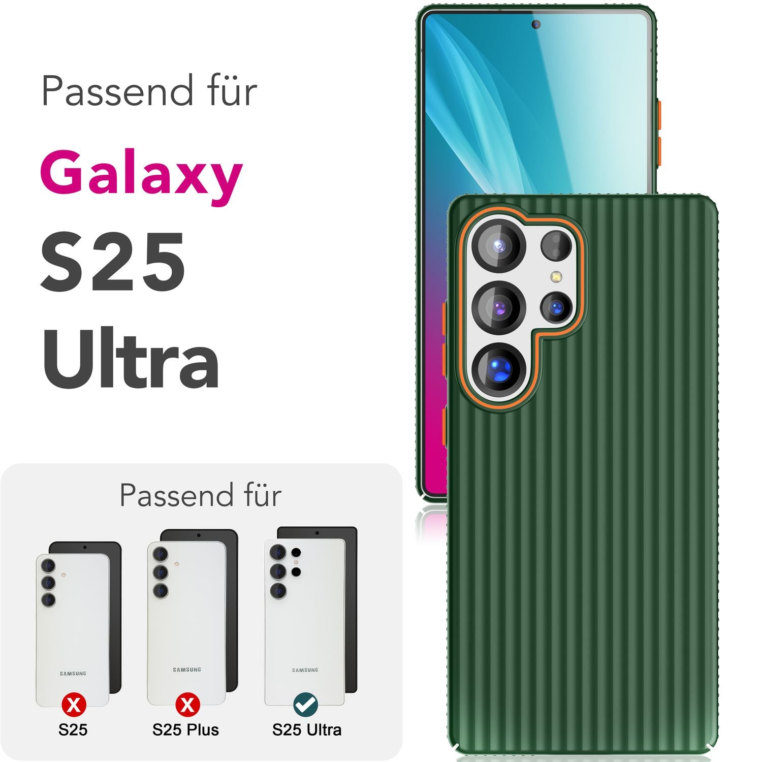 NALIA Nova für Samsung Galaxy S25 Ultra Hülle, Dünnes Hardcover in Metall Optik, mit Wellenstruktur Rillen Design, Rutschfeste Anti-Fingerabdruck Schutzhülle Waldnacht Grün NALIA SlimFit Hülle