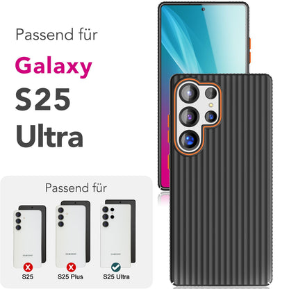 NALIA Nova für Samsung Galaxy S25 Ultra Hülle, Dünnes Hardcover in Metall Optik, mit Wellenstruktur Rillen Design, Rutschfeste Anti-Fingerabdruck Schutzhülle Mitternacht Schwarz NALIA SlimFit Hülle
