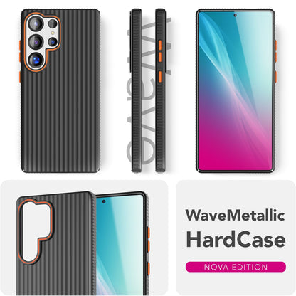 NALIA Nova für Samsung Galaxy S25 Ultra Hülle, Dünnes Hardcover in Metall Optik, mit Wellenstruktur Rillen Design, Rutschfeste Anti-Fingerabdruck Schutzhülle Mitternacht Schwarz NALIA SlimFit Hülle