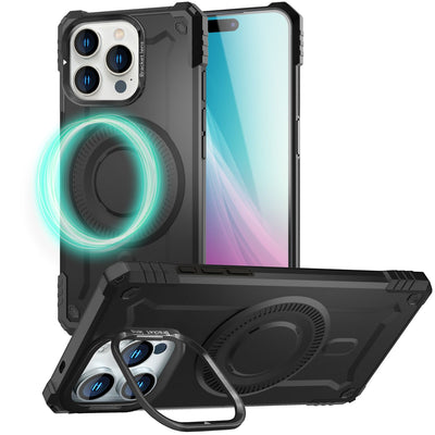 NALIA Magnetische Panzerhülle für iPhone 16 Pro – MagSafe kompatibel & Kamera-Stand – GRANITE (Outdoor Schutzhülle Stoßfest) – Marke aus Berlin Armor Titan Schwarz NALIA Outdoor Hülle