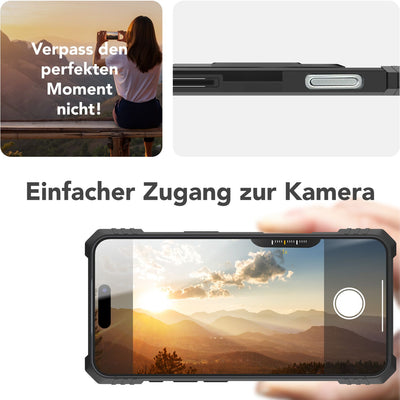 NALIA Magnetische Panzerhülle für iPhone 16 Pro – MagSafe kompatibel & Kamera-Stand – GRANITE (Outdoor Schutzhülle Stoßfest) – Marke aus Berlin Armor Titan Schwarz NALIA Outdoor Hülle
