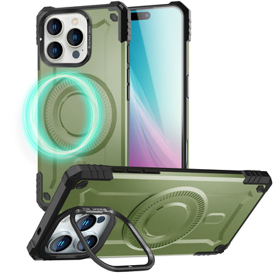 NALIA Magnetische Panzerhülle für iPhone 16 Pro – MagSafe kompatibel & Kamera-Stand – GRANITE (Outdoor Schutzhülle Stoßfest) – Marke aus Berlin Armor Titan Grün NALIA Outdoor Hülle