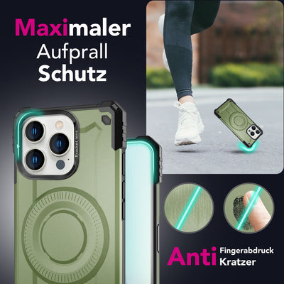NALIA Magnetische Panzerhülle für iPhone 16 Pro – MagSafe kompatibel & Kamera-Stand – GRANITE (Outdoor Schutzhülle Stoßfest) – Marke aus Berlin Armor Titan Grün NALIA Outdoor Hülle
